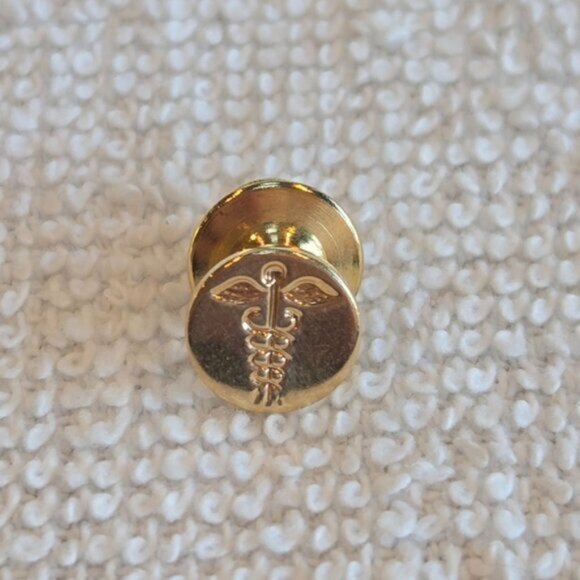 Vintage 14k Yellow Gold Caduceus Lapel Pin - Picture 1 of 5